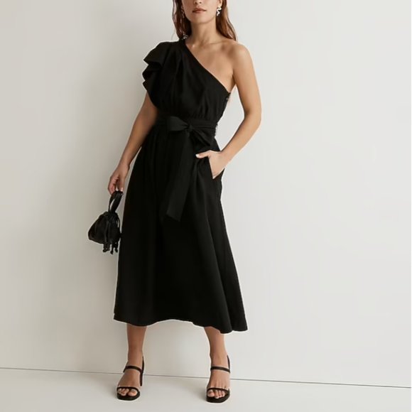 Madewell Black One-Shoulder Midi Dress - Picture 1 of 6